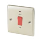 British General Nexus Metal 45A 1-Gang 2-Pole Cooker Switch Pearl Nickel with LED with Red Inserts