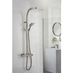 Bristan Quadrato Rear-Fed Exposed Gun Metal Grey Thermostatic Adjustable Rigid Riser Bar Shower