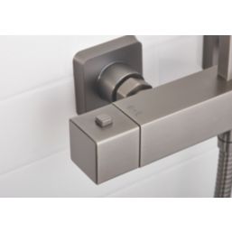 Bristan Quadrato Rear-Fed Exposed Gun Metal Grey Thermostatic Adjustable Rigid Riser Bar Shower