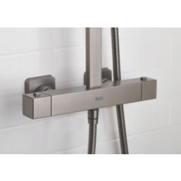 Bristan Quadrato Rear-Fed Exposed Gun Metal Grey Thermostatic Adjustable Rigid Riser Bar Shower