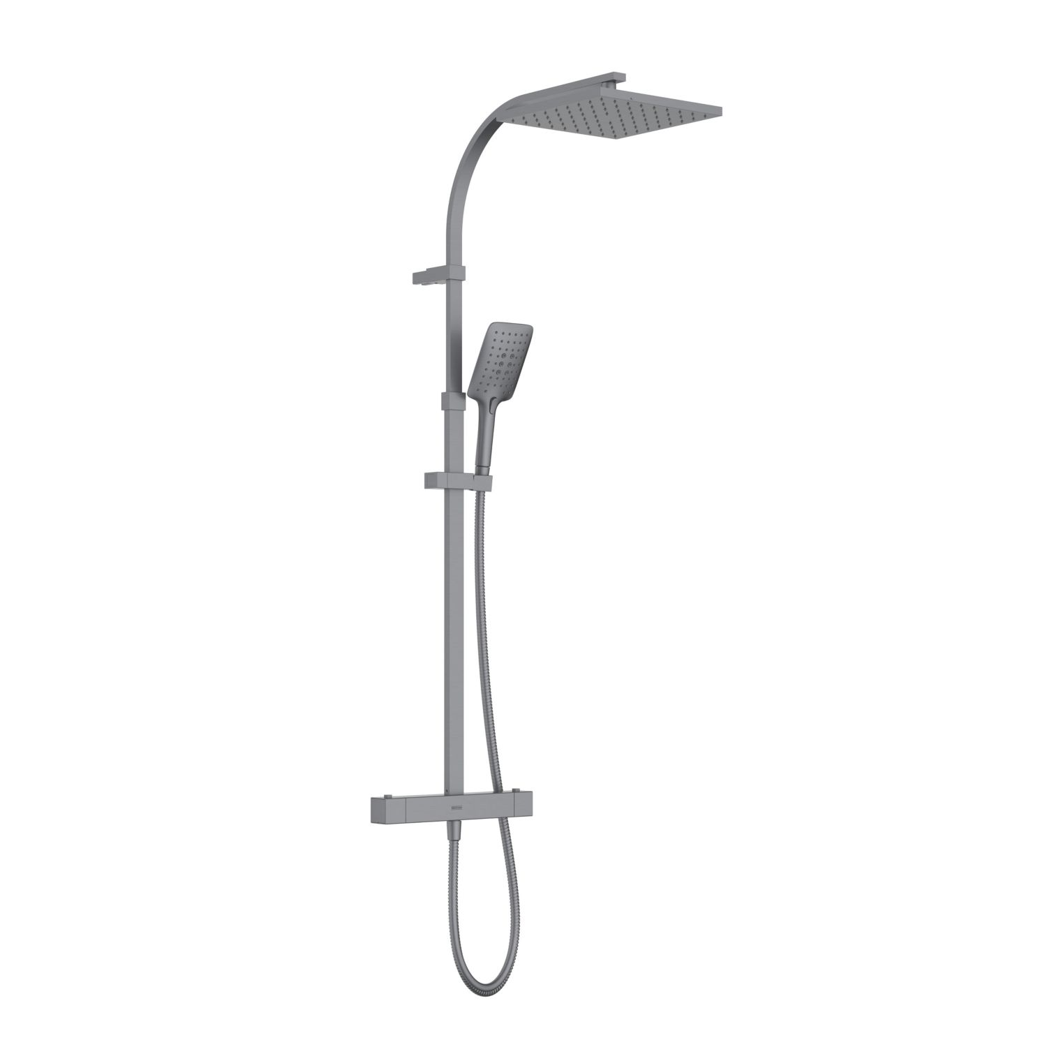 Bristan Quadrato Rear-Fed Exposed Gun Metal Grey Thermostatic Adjustable Rigid Riser Bar Shower (750AJ)