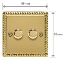 Varilight V-Pro 2-Gang 2-Way LED Dimmer Switch  Georgian Brass with Colour-Matched Inserts