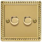 Varilight V-Pro 2-Gang 2-Way LED Dimmer Switch  Georgian Brass with Colour-Matched Inserts