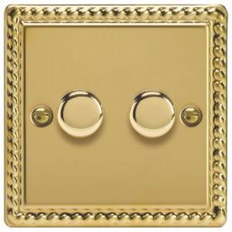 Varilight V-Pro 2-Gang 2-Way LED Dimmer Switch  Georgian Brass with Colour-Matched Inserts