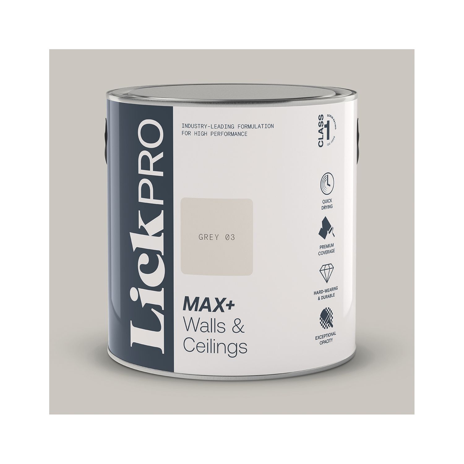 LickPro Max+ 2.5Ltr Grey 03 Eggshell Emulsion Paint (750JX)