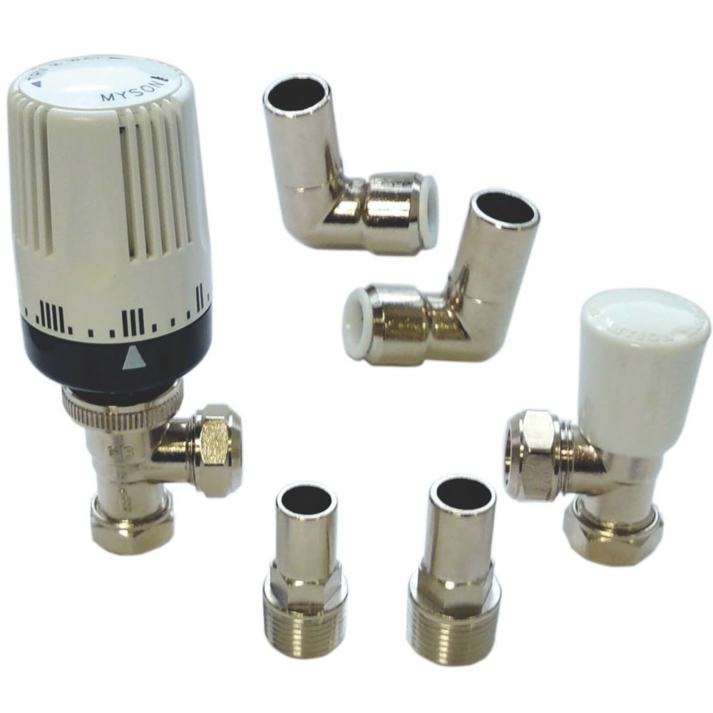 Myson 2Way & Matchmate White Angled Thermostatic PushFit TRV