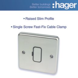 Hager Sollysta WRSU83BSB  13A Unswitched Fused Spur  Brushed Steel with Black Inserts