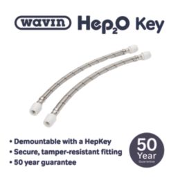 Hep2O Push-Fit Connection Flexible Tap Connectors 15mm x 15mm x 500mm 2 Pack