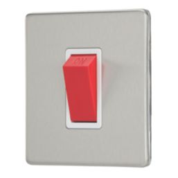 Contactum Lyric 45A 1-Gang DP Control Switch Brushed Steel  with White Inserts