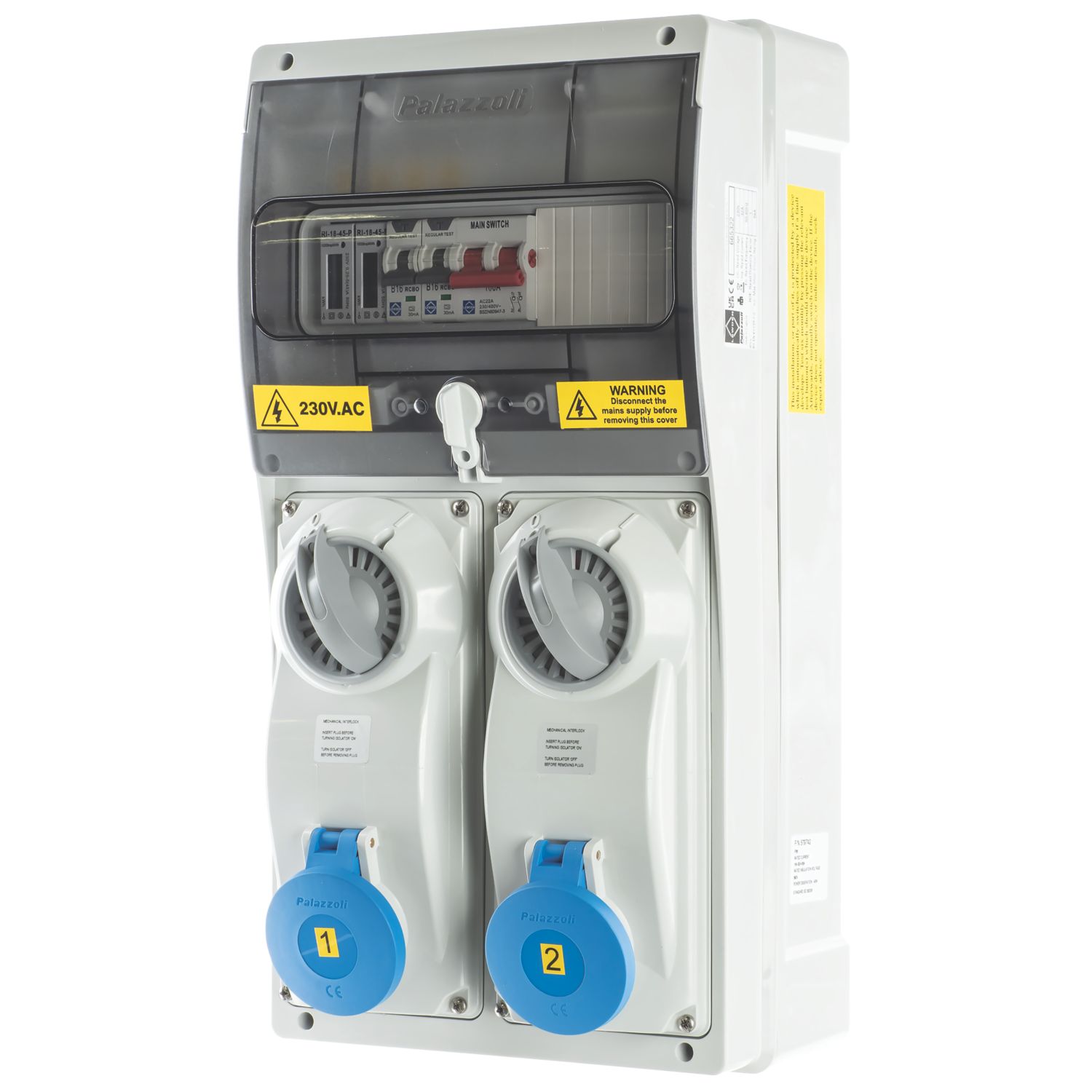 Lewden 32A 30mA 2-Way Metered Switched Caravan Hook Up Point 2x16A With RCBO (753HN)