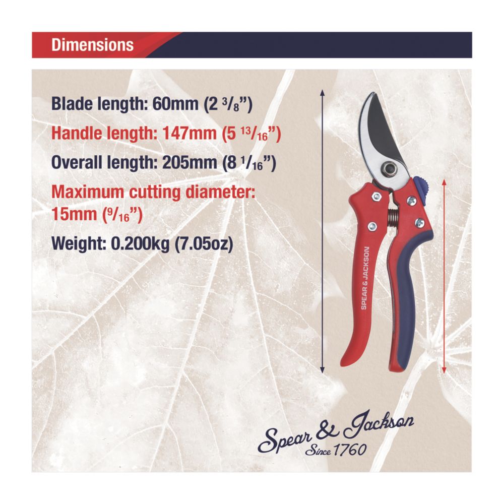 Sécateur à Contournement Spear & Jackson Razorsharp Active - Taille Moyenne, Coupe 15mm - 5