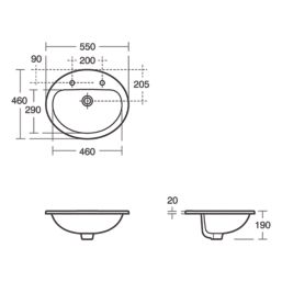 Armitage Shanks Orbit 21 Countertop Washbasin 1 Tap Hole 550mm