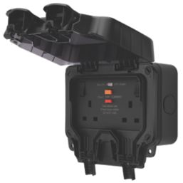 Refurb British General Nexus Storm IP66 13A 2-Gang SP Weatherproof Outdoor Switched Passive RCD Socket