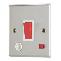 Contactum iConic 32A 1-Gang DP Control Switch & Flex Outlet Brushed Steel with Neon with White Inserts