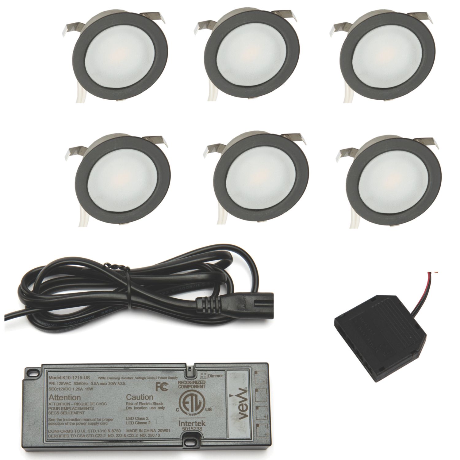 VEW Sola Recessed Round LED Kitchen Plinth Lights Black 0.4W 27lm 6 Pack (753TW)