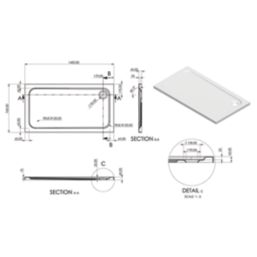 Essentials Rome Rectangular Shower Tray Gloss 1400mm x 760mm x 45mm