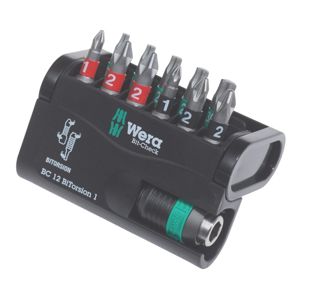 Wera BitCheck 1/4" Hex Shank Mixed BiTorsion Bit Set 12 Pieces Screwfix