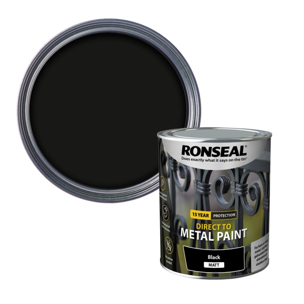 Ronseal Matt Metal Paint Black 750ml - Screwfix