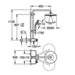 Grohe Euphoria SmartControl 260 Mono  HP Rear-Fed Exposed Chrome Thermostatic Shower System