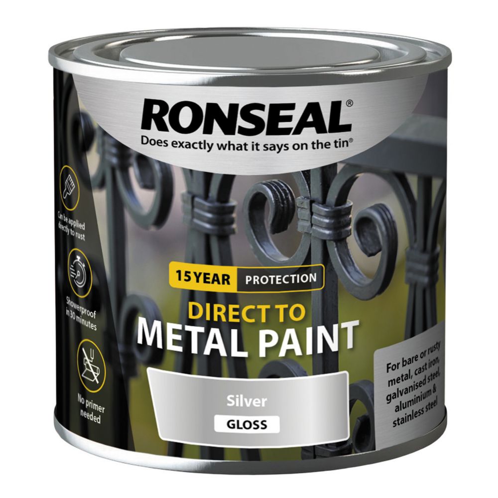 Ronseal Gloss Direct to Metal Paint Metallic Silver 250ml - Screwfix