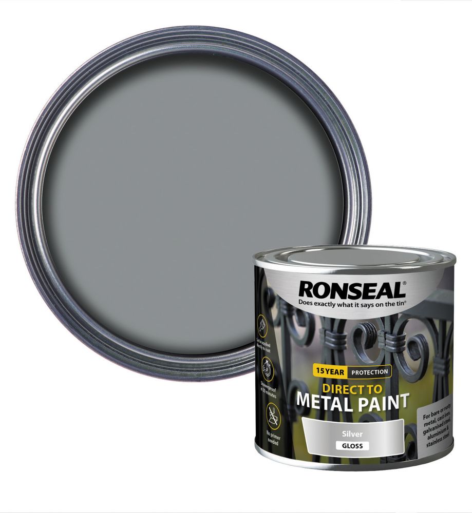 Ronseal Gloss Direct to Metal Paint Metallic Silver 250ml - Screwfix