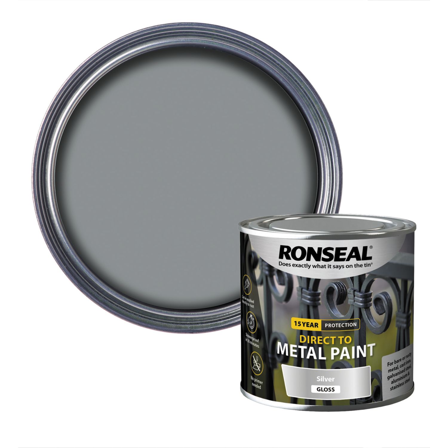 Ronseal 250ml Metallic Silver Gloss Anti Corrosive Metal Paint (755KK)
