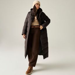Regatta Eloria Womens Hooded Long Quilted Coat Dark Chocolate - ZB4 Size 16