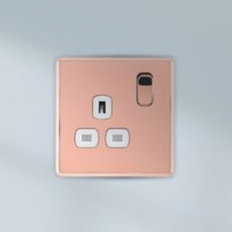 Arlec  13A 1-Gang SP Switched Socket Rose Gold  with White Inserts