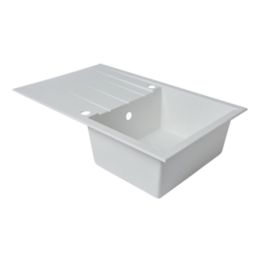 1 Bowl Plastic & Resin Kitchen Sink & Drainer White Reversible 800mm x 500mm