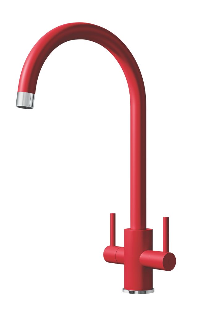 ETAL Sorrento Twin Lever Kitchen Mixer Tap Matt Red Screwfix