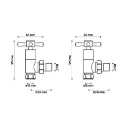 Flomasta  15mm x 1/2" Chrome Angled Traditional Manual Radiator Valve Head & Body  2 Pack