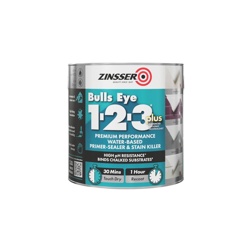 Zinsser Bulls Eye 1-2-3 Plus Primer White 2.5Ltr