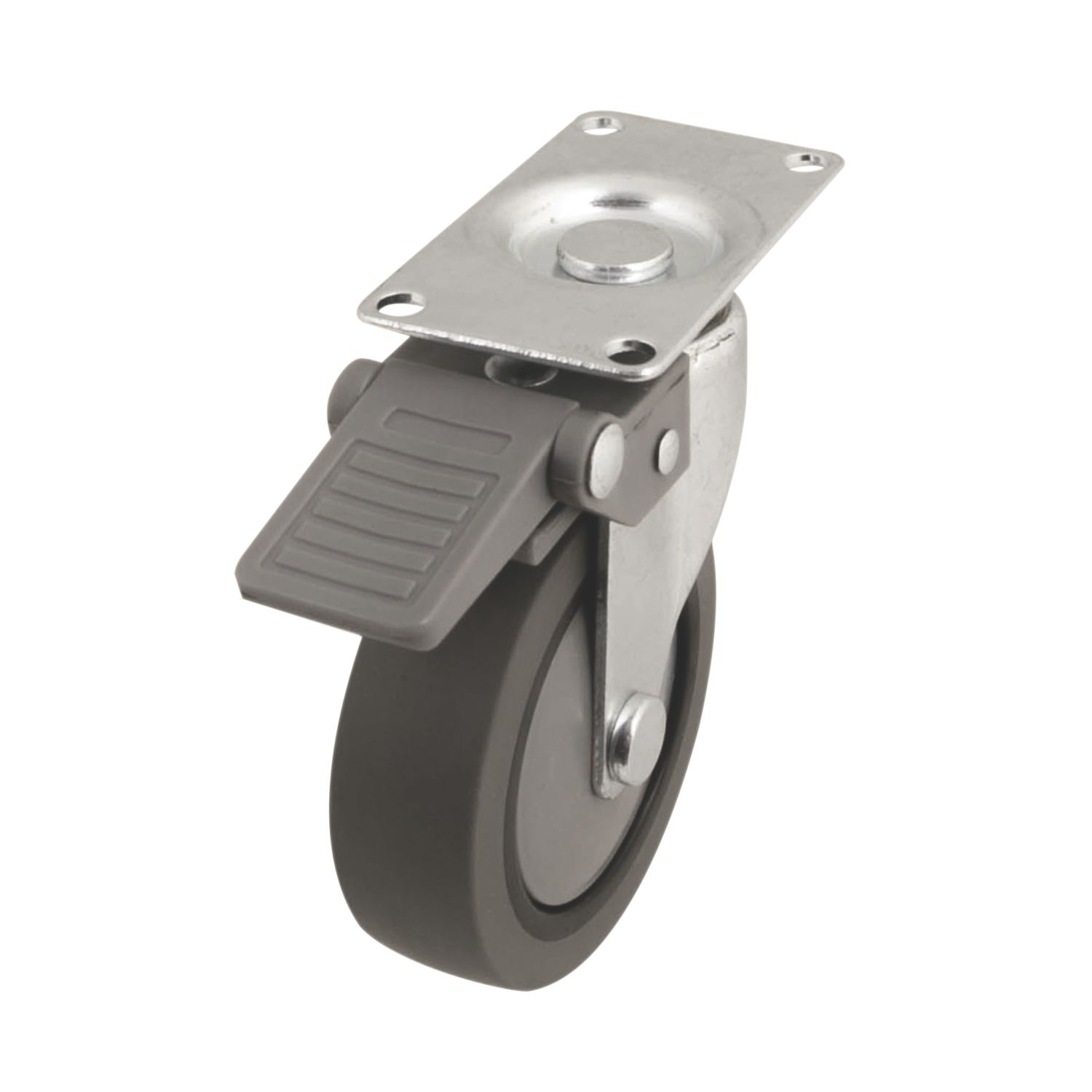 Essentials TPR Braked Swivel Castor 75mm Grey (756KH)