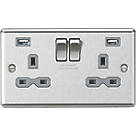 Knightsbridge CL9224BCG 13A 2-Gang SP Switched Socket + 2.4A 2-Outlet Type A USB Charger Brushed Chrome with Colour-Matched Inserts