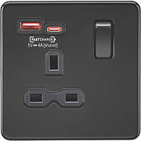 Knightsbridge SFR9919MBB 13A 1-Gang SP Switched Socket + 4.0A 2-Outlet Type A & C USB Charger Matt Black with Black Inserts