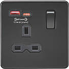 Knightsbridge  13A 1-Gang SP Switched Socket + 4.0A 2-Outlet Type A & C USB Charger Matt Black with Black Inserts