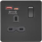 Knightsbridge  13A 1-Gang SP Switched Socket + 4.0A 18W 2-Outlet Type A & C USB Charger Matt Black with Black Inserts