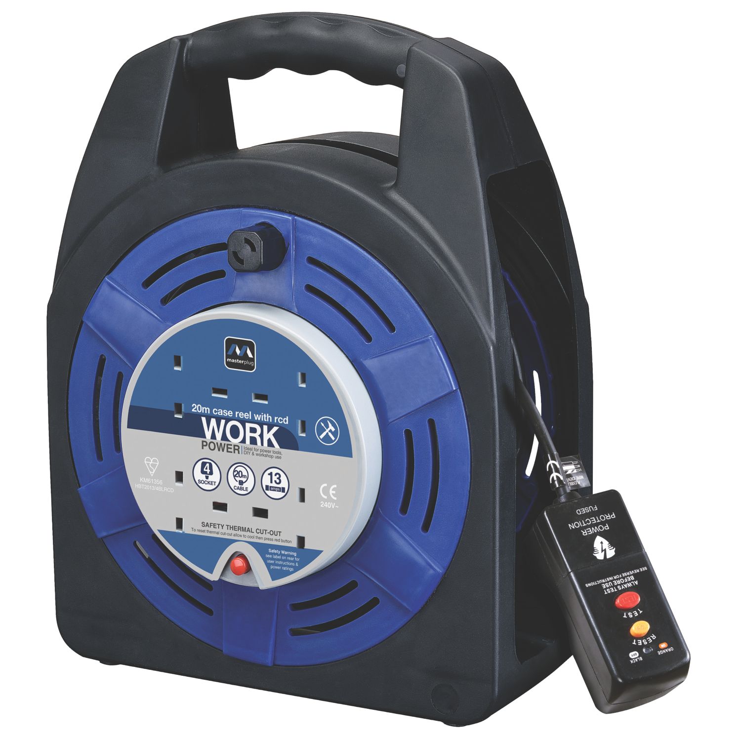 Masterplug 13A 4-Gang 20m Medium Case Reel with RCD Plug 240V (756XG)