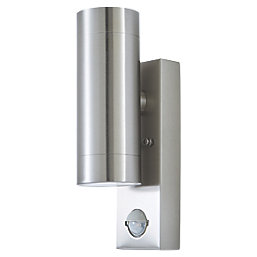LAP Candiac Outdoor LED Up & Down Wall Light With PIR Sensor Brushed Chrome 5.3W 2 x 350lm