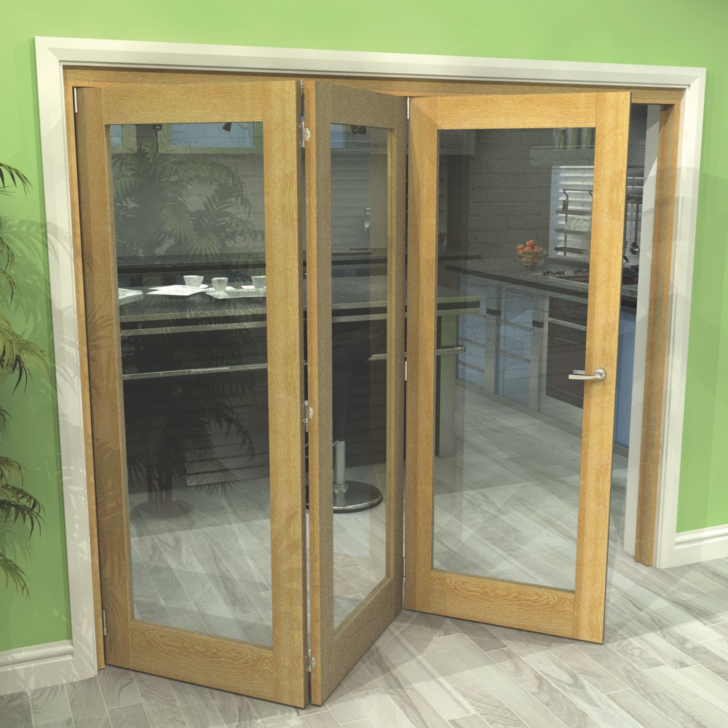 Green & Taylor 3-Door 1-Clear Light Unfinished Oak Wooden Shaker Internal Bi-Fold Door 2060mm x 2361mm (757CT)