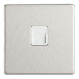 Contactum Lyric 1-Gang Master Telephone Socket Brushed Steel with White Inserts