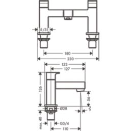 Hansgrohe Vernis Shape Matt Black 126mm Deck Mounted Lever 2 Tap Holes Bath Mixer Tap