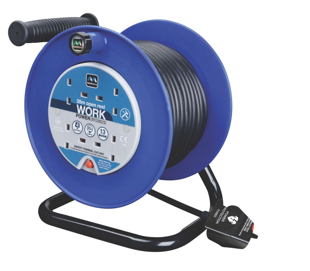 Masterplug Work Power 13A 4-Gang 25m  Cable Reel with RCD 240V