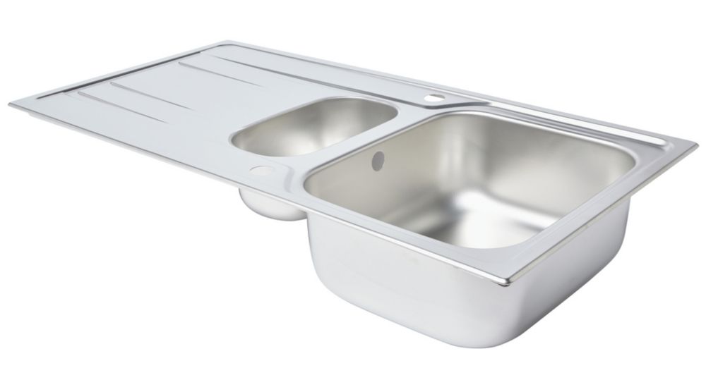 1.5 Bowl Plastic & Resin Kitchen Sink & Drainer Black Reversible 1000mm x  500mm - Screwfix