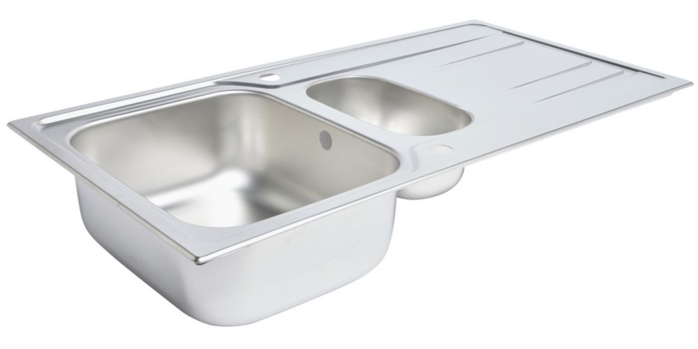 1.5 Bowl Plastic & Resin Kitchen Sink & Drainer Black Reversible 1000mm x  500mm - Screwfix