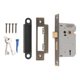 Smith & Locke  3 Lever Antique Brass Mortice Sashlock 65mm Case - 44mm Backset