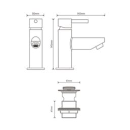 Aqualisa Uptown Chrome 145mm Standard Lever Mono Basin Pillar Tap  With Clicker Waste