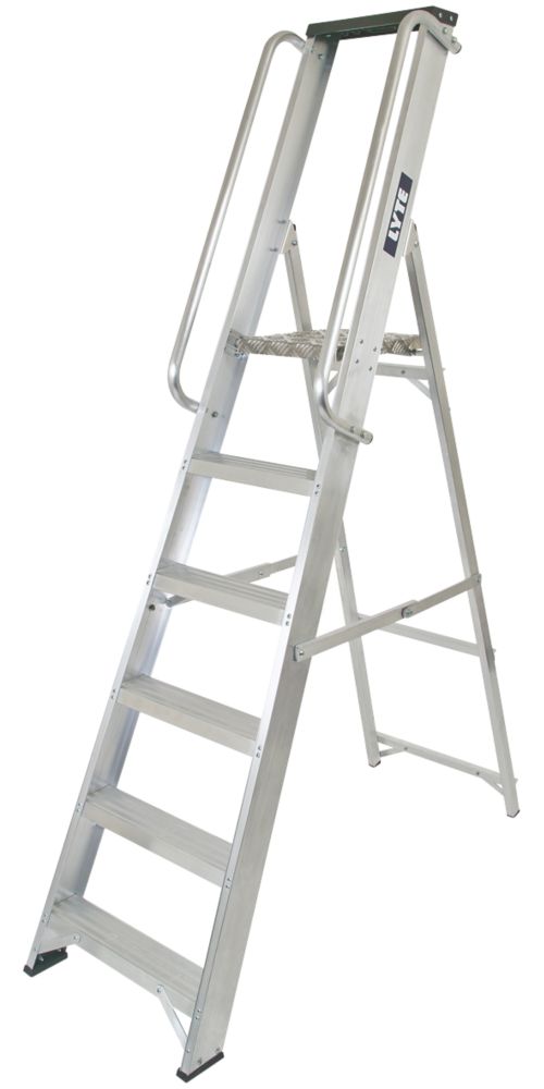 Lyte Aluminium 2.32m 8 Step Platform Step Ladder With Handrail Screwfix