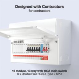British General  16-Module 13-Way Part-Populated High Integrity Main Switch Consumer Unit with SPD
