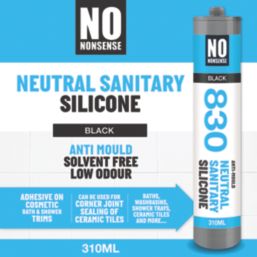 No Nonsense 830 Anti-Mould Neutral Sanitary Silicone Sealant Black 310ml - Screwfix